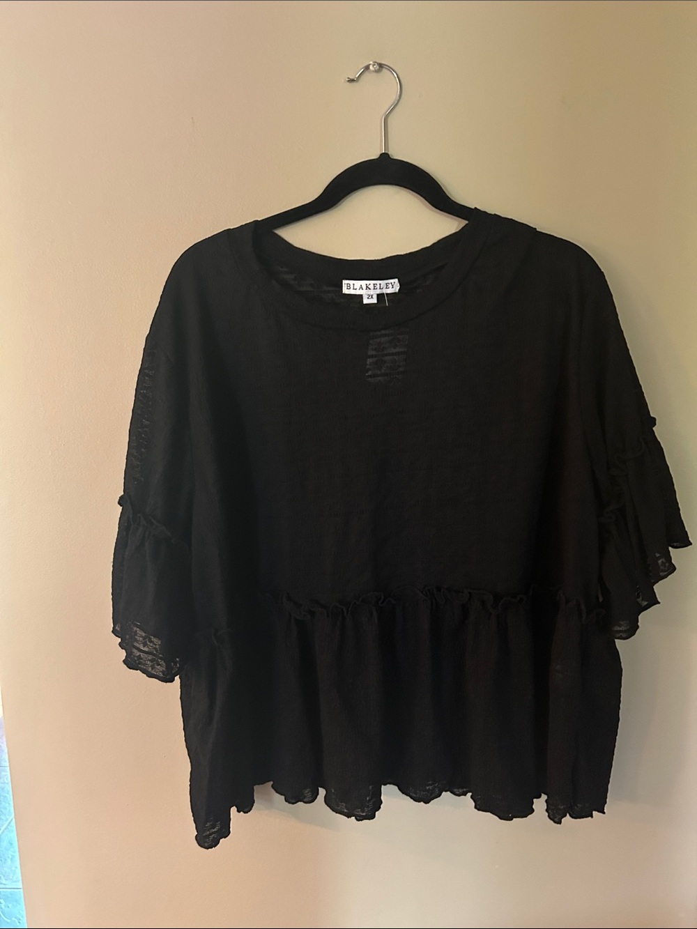 Blakely Black Ruffle-Tiered Peasant Tunic
